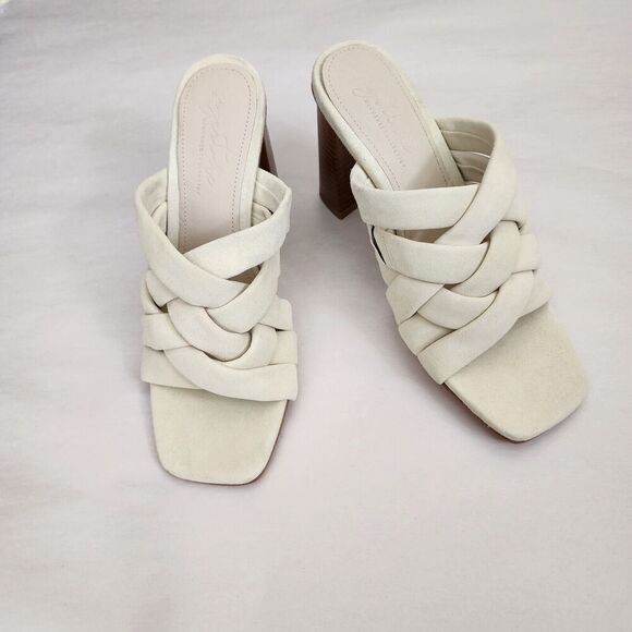 Journee Collection 9.5 Suede Leather Off White Block Heel Mule Sandals - Picture 3 of 11